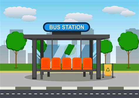 bus stop clipart|bus stop flat illustration.
